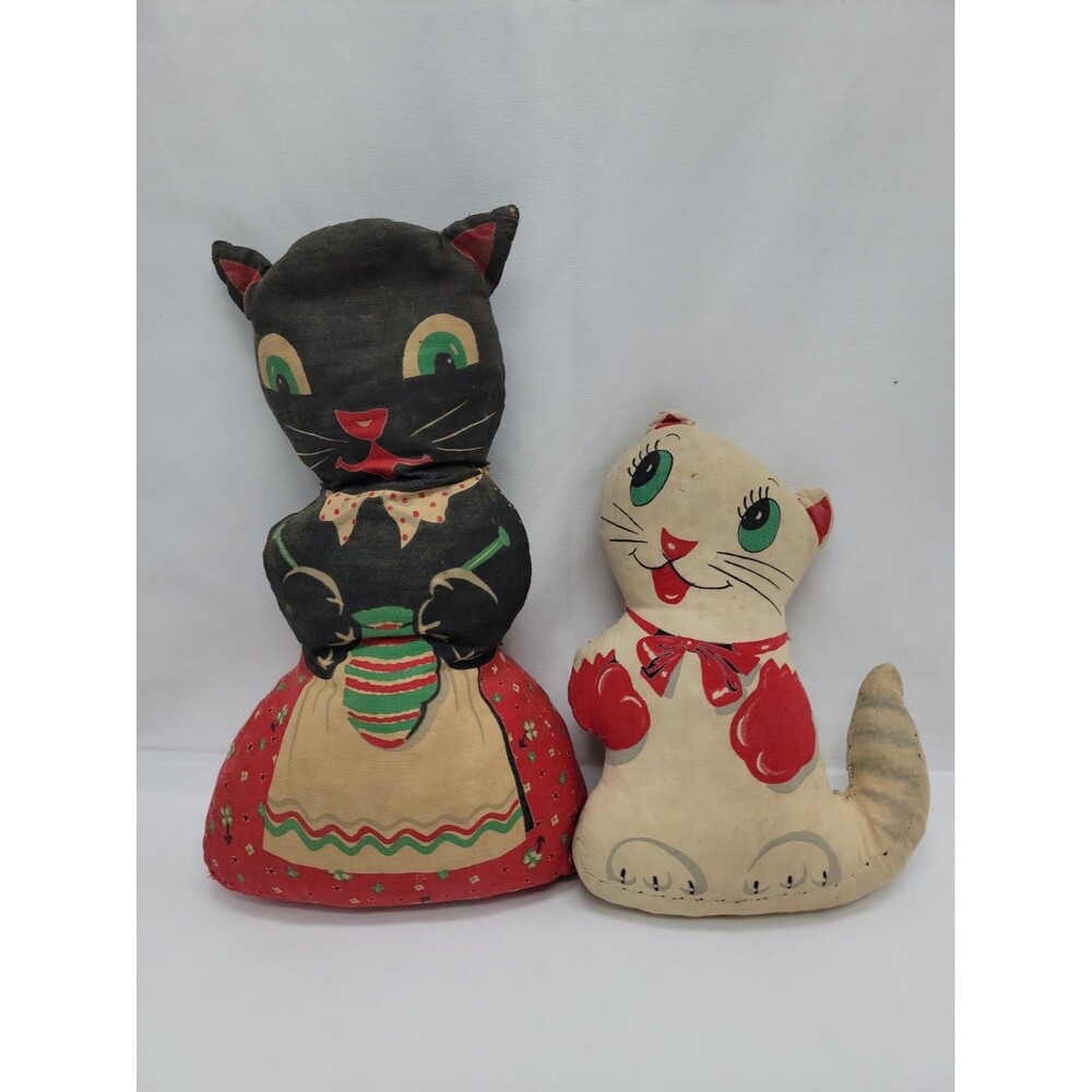 Antique Stuffed Cloth Cats Set Of 2 ( Read Description)